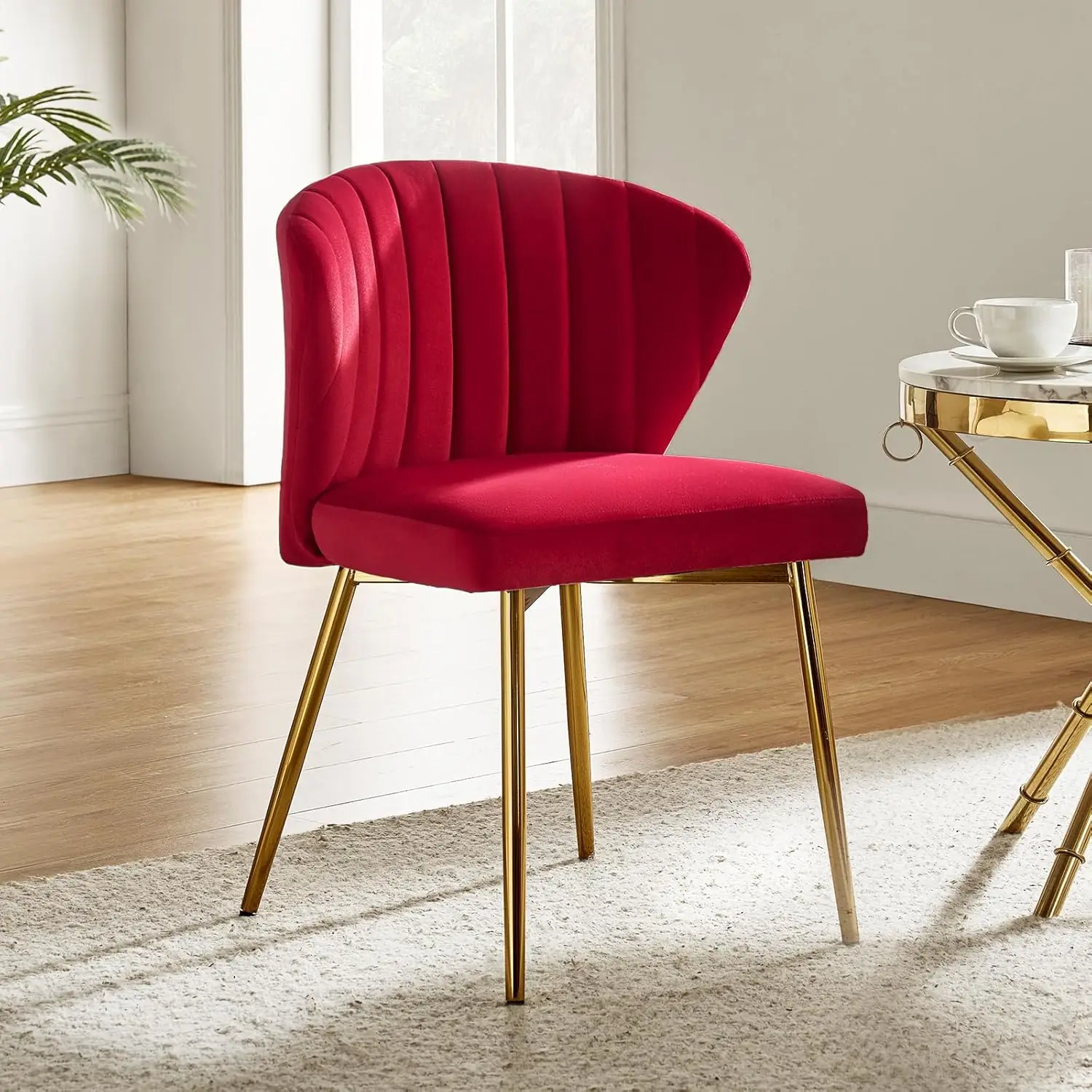 

HULALA HOME Velvet Dining Chairs, Modern Small Armless Accent Chair with Gold Metal Legs Living Room Upholstered Cute Side Chair