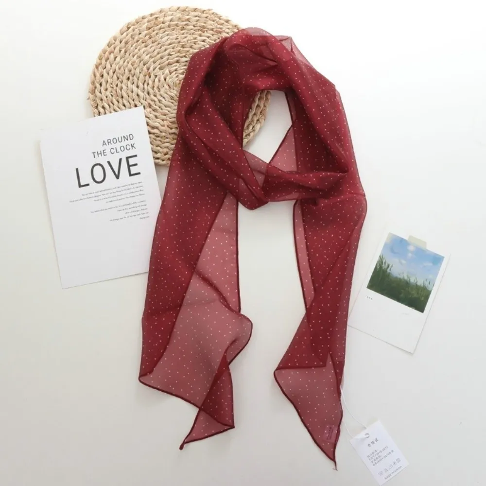 

Elegant Polka Dots Long Scarf Versatile Narrow Scarves Thin Waist Belt Color Block Design Lace-up Design Fashionable Sash