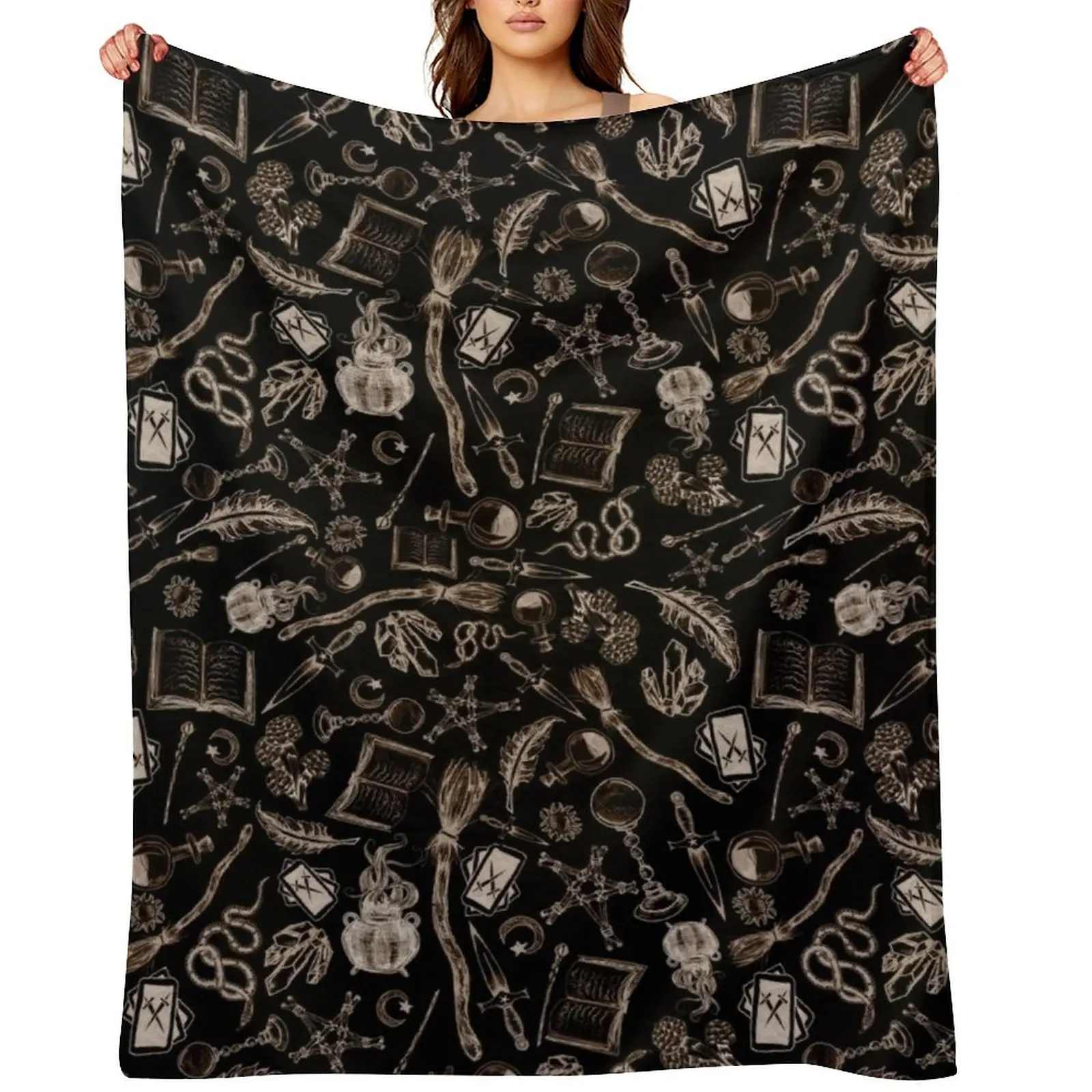 

Modern Witches Altar in Black and Gold Throw Blanket Moving Softest Hairy anime Blankets