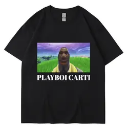 Rapper Playboi Carti Funny Meme Print T-Shirt Men Women Oversized T Shirts Hip Hop Rap Style Cotton Casual T-Shirts Streetwear