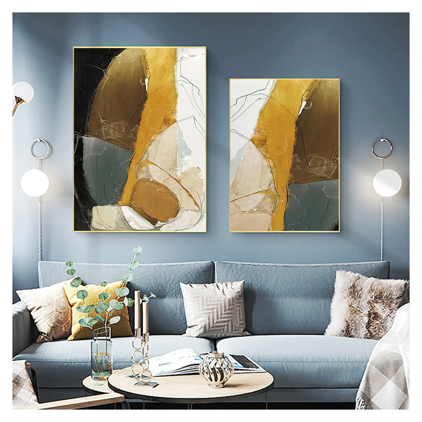Canvas Poster Colorful Wall Art Paintings Print Pictures for Living Room Bedroom Home Decor Modern Abstract Gold Foil Lines
