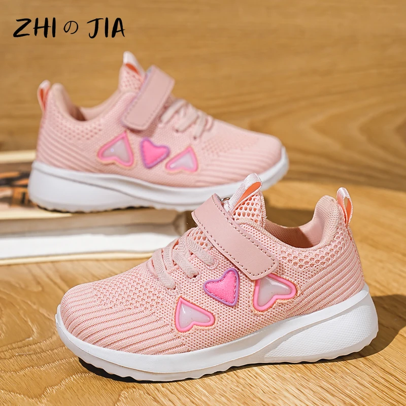 New Girls Fashion Casual Shoes Spring Children\'s Mesh Breathable Sneaker Cute Pink Flat Shoes Lightweight Comfortable Footwear