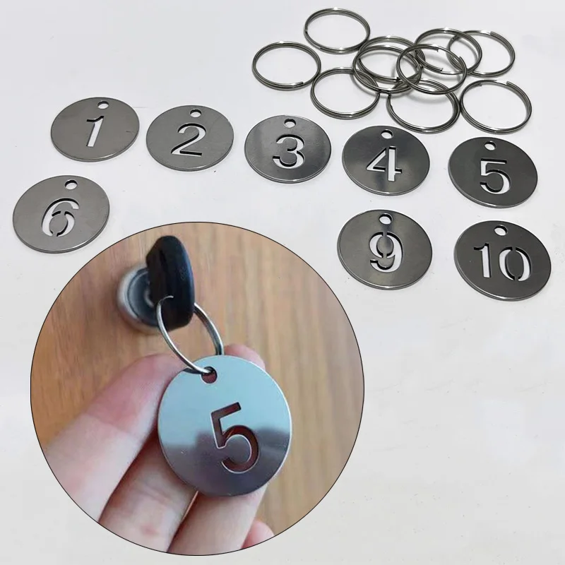 10 pcs Stainless Steel 23mm/0.9in Round Number Labels Hollow Out Number Plates Signs Hangtags For Keys Metal Number Tags Markers