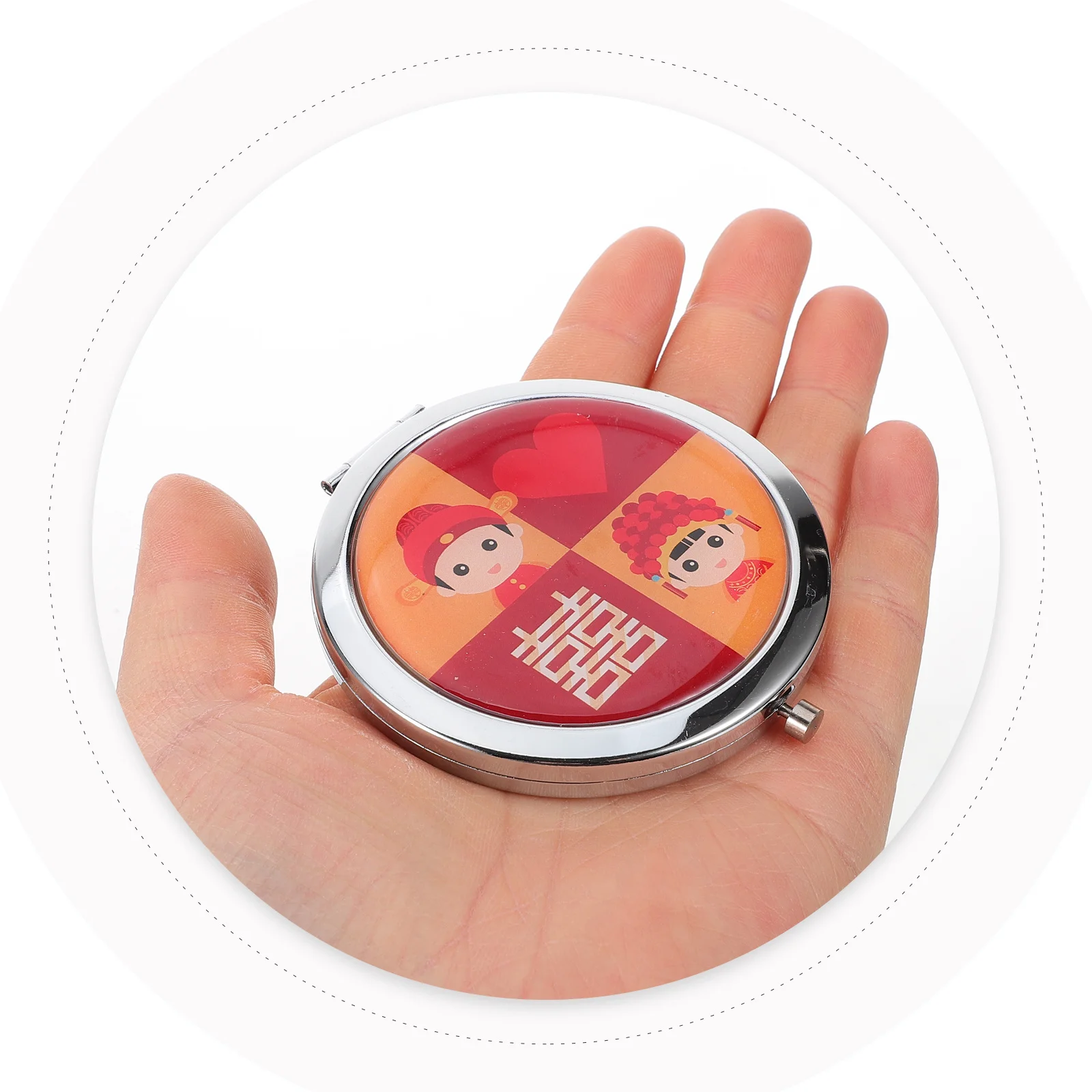 Niedlicher kompakter Handspiegel, Hochzeitsthema, HD, kleiner tragbarer Schminkspiegel für Frauen, Reise-Geldbörse, Tasche, dekorativ