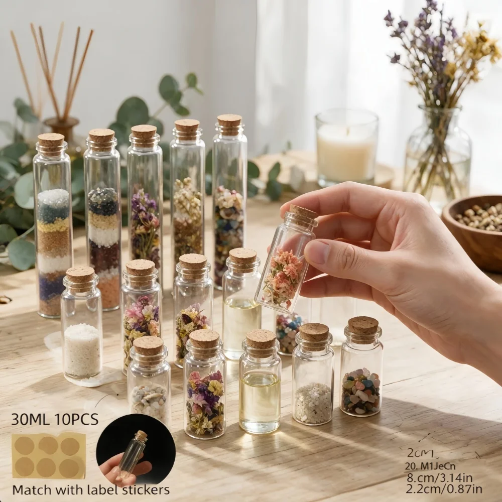 1-10 Pcs Mini Glass Bottles with Cork Stoppers - 5/10/15 ml Empty Glass Vials for DIY, Decoration, Message, Crafts & Wholesale