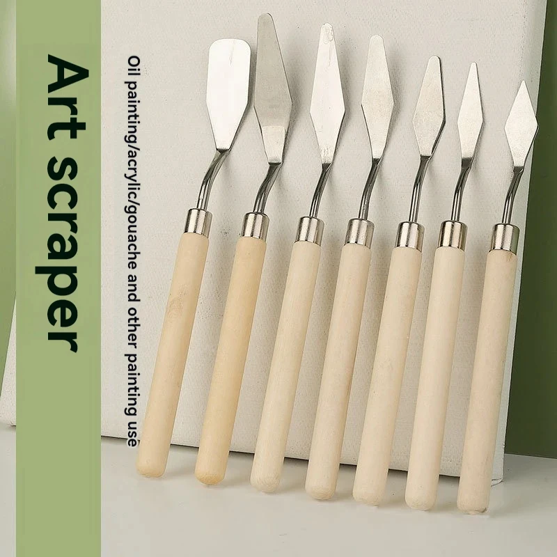 Art Oil Painting Scraper Wooden Flat Head Stainless Steel Pick Knife Gouache Paint Pointed Color Mixing Spatula