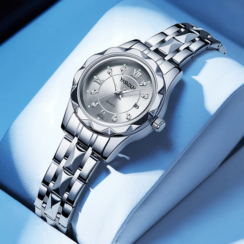 

YASHIDUN оригинальный дизайн женские часы водостойкие светящиеся часы с датой недели для женщин кварцевые деловые часы из нержавеющей стали