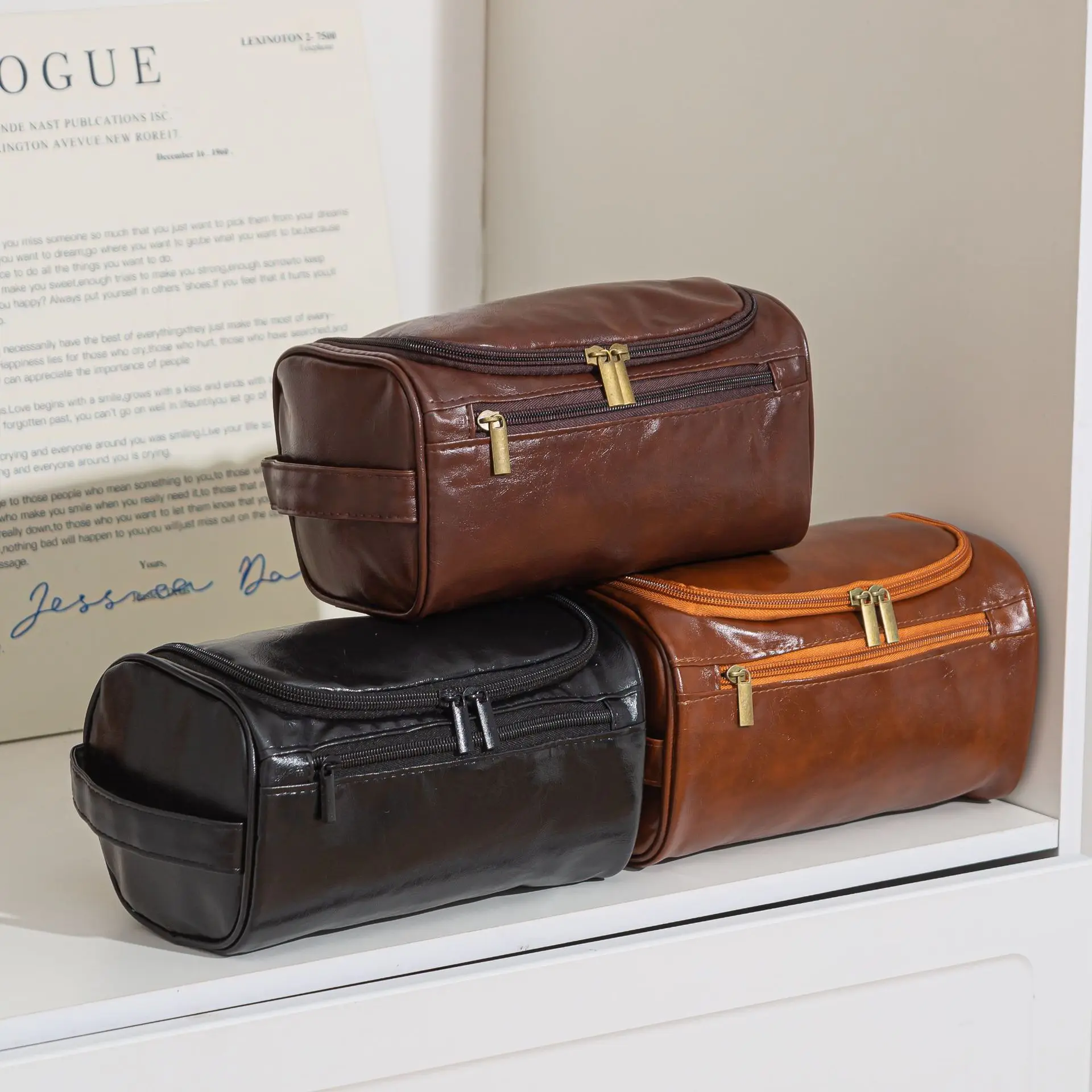 

Подвесная винтажная косметичка из ПУ, портативная дорожная сумка-органайзер большой вместимости, водонепроницаемая, для деловых поездок, для мужчин и женщин