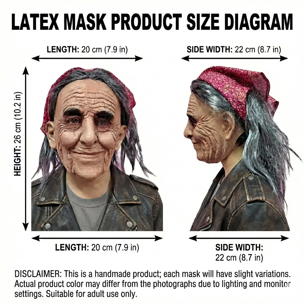 Latex Old Grandma Mask Halloween Costume Party Prop Realistic Wrinkled Old Lady Head Cover Cosplay Latex Mask - view 4