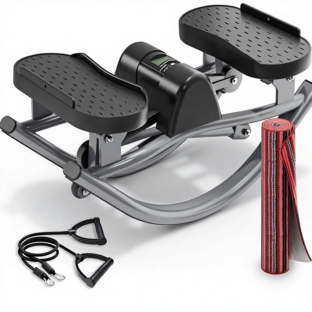 Upgraded Steel Rock Stepper Home Rocking Stepper Side-to-Side Low-Impact Knee-Friendly Resistance Bands LCD