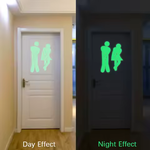 Luminous Toilet Stickers Bathroom Sign Stickers Funny Face Letter Glow Bathroom Wc Accessories Home Decoration Supplies