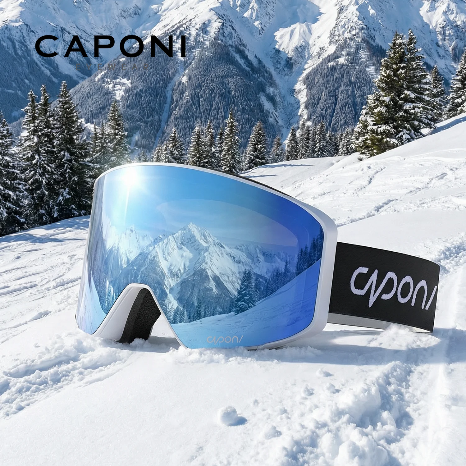 CAPONI Luxurious Ski Goggles Anti-fog UV400 Snow Goggles Snowmobile Sunglasses  Outdoor Sport Anti-glare Skiing Googles CP35727