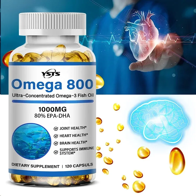 Brain Supplement Rich in EPA and DHA to Support Cardiovascular Health and Immune System-Omega 3 Fish Oil 1000MG