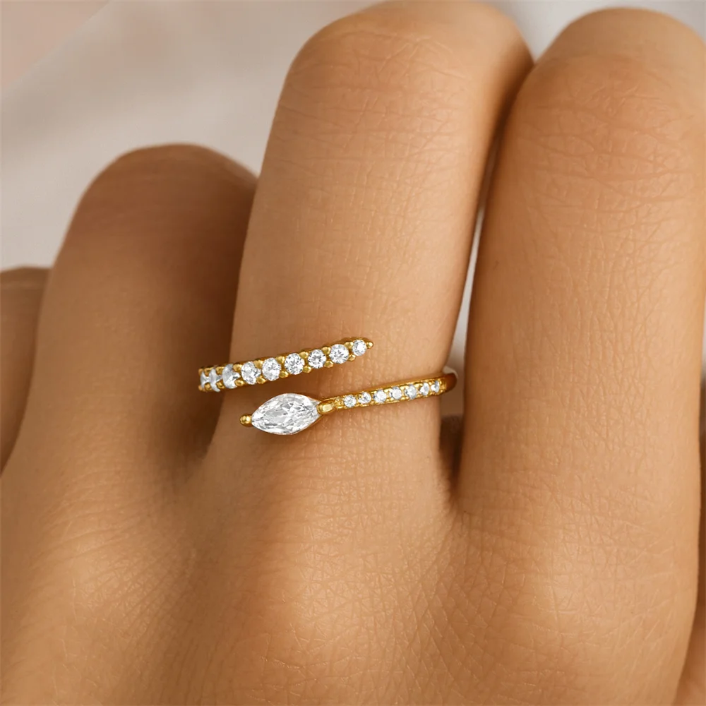 روكسي 925 فضة بتلات/الصليب/القطع الناقص تصميم صف الزركون الدائري للنساء الرجال قابل للتعديل حفل زفاف افتتاح مجوهرات هدية