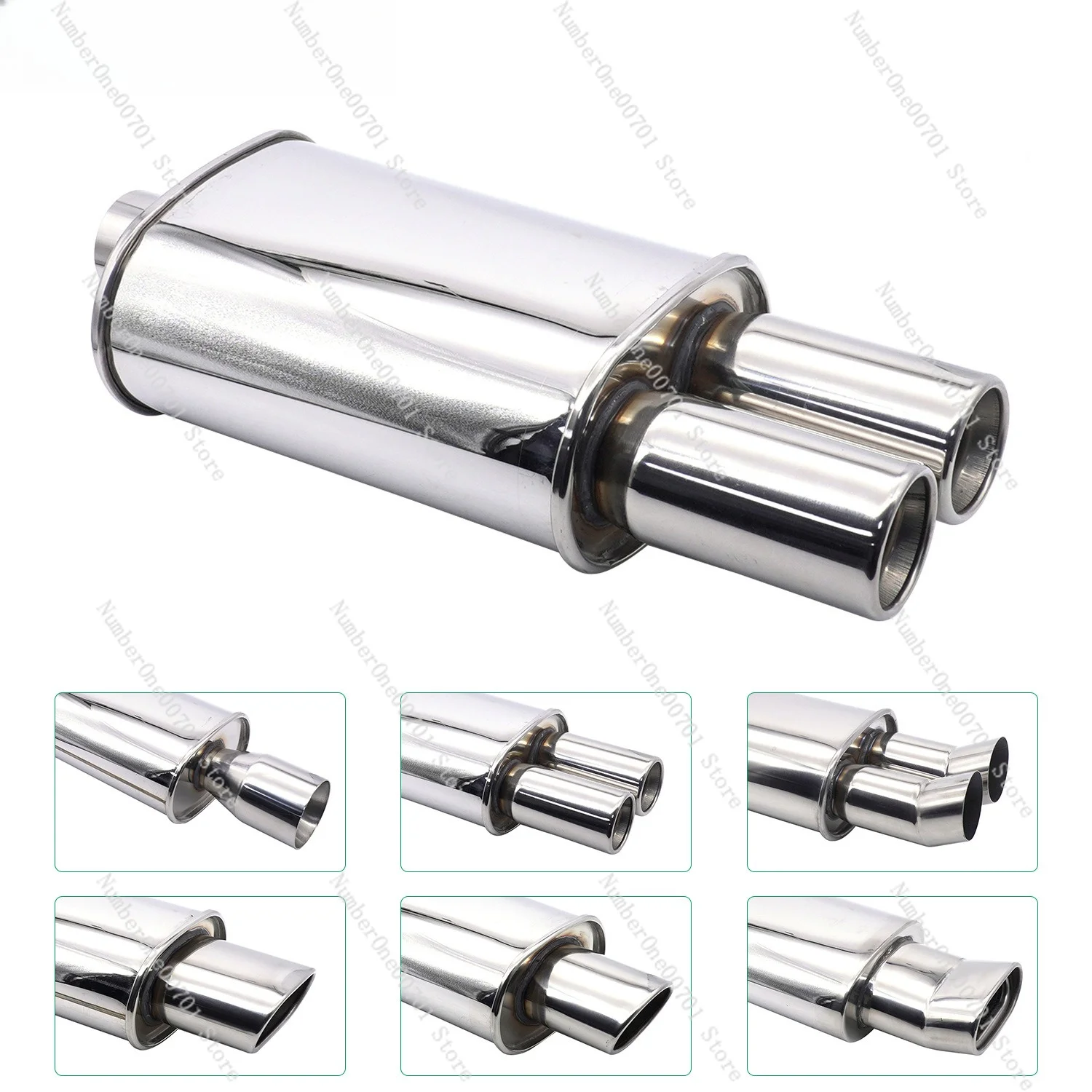 Universal Stainless Steel Exhaust Muffler, Straight Through Performance Muffler with Dual Tip, Car Exhaust Upgrade Kit
