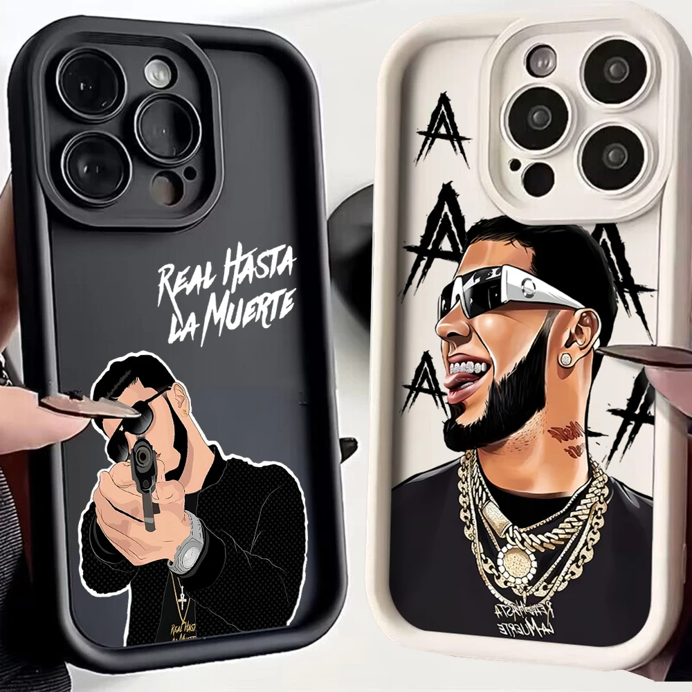 Fashion Hot Rapper Anuel AA Phone Case for IPhone 16 15 14 13 Pro Max Mini XR XS X 7 8 Plus Soft TPU Back Cover With Hand Strap