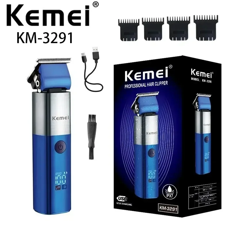 

Adjustable Head Stainless Steel Cutting Barber Km-3291Ipx7 Waterproof Usb Digital Display Lithium Battery Hair Clippers kemei