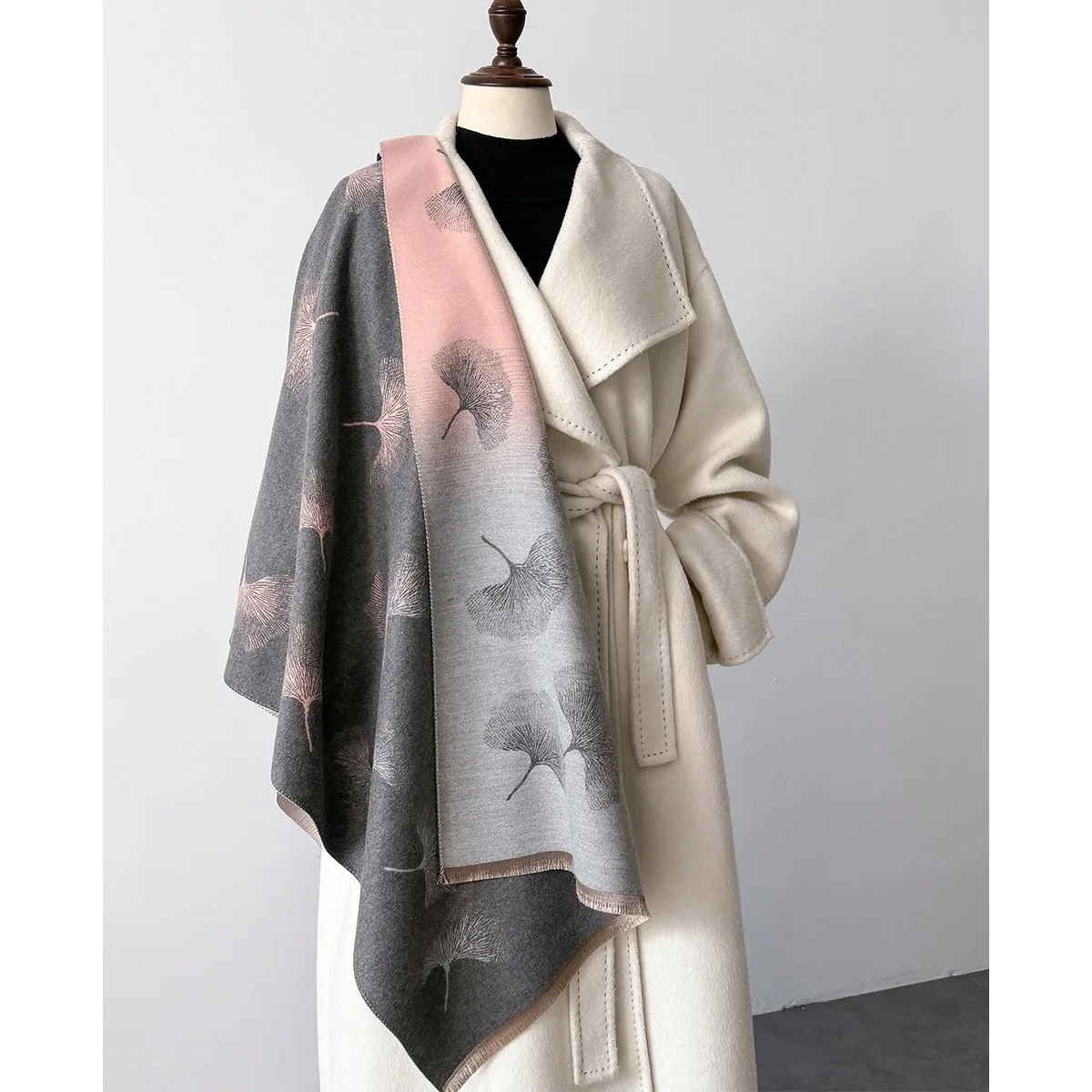 2024 New Luxury Cashmere Scarf Women Floral Leaf Print Warm Large Thick Winter Autumn Wrap Shawls Lady Pashmina Bufandas Outdoor