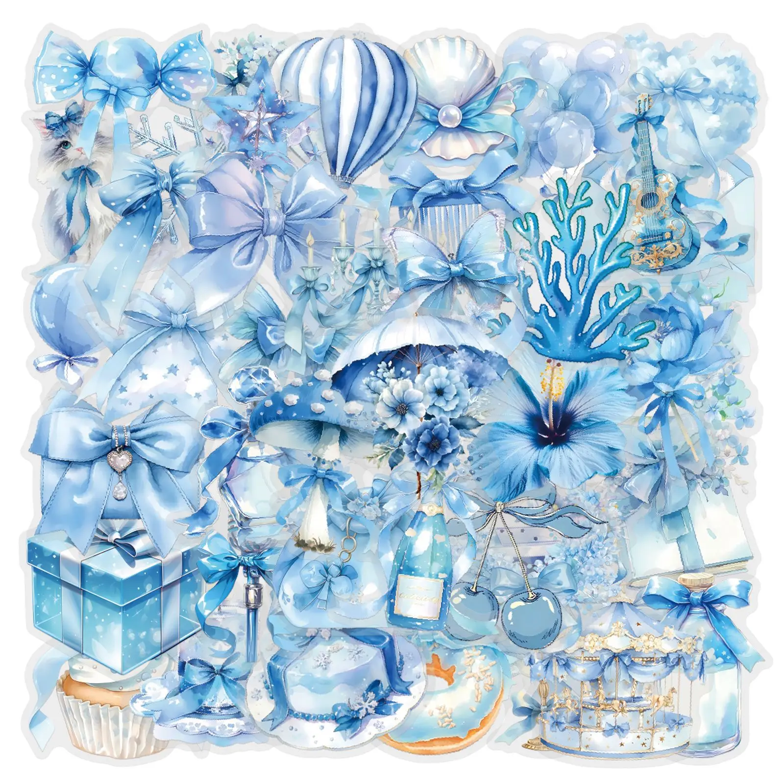 60pcs Simple Cartoon Multi-color Transparent Decorative Hand Account Stationery Water Cup Computer Waterproof PET Stickers