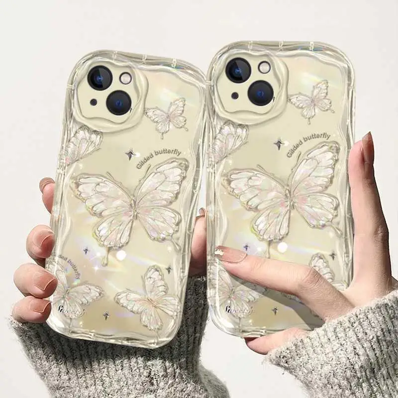 Funda de teléfono para Xiaomi Redmi Note 10, 9, 8, 10C, 9C, 9A, 11, 5G, K30, K40, K50 Pro, 3D, mariposa, borde ondulado suave, cubierta trasera Linda a prueba de golpes