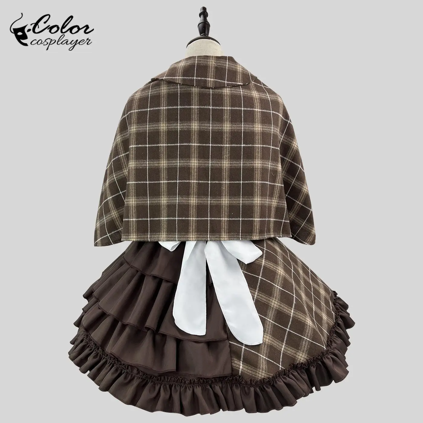 Color Cosplayer Detective Suit Anime Cosplay Costume Maid Dress Lolita with Apron Brown Lolita Women Dress Short Sleeved Outfit