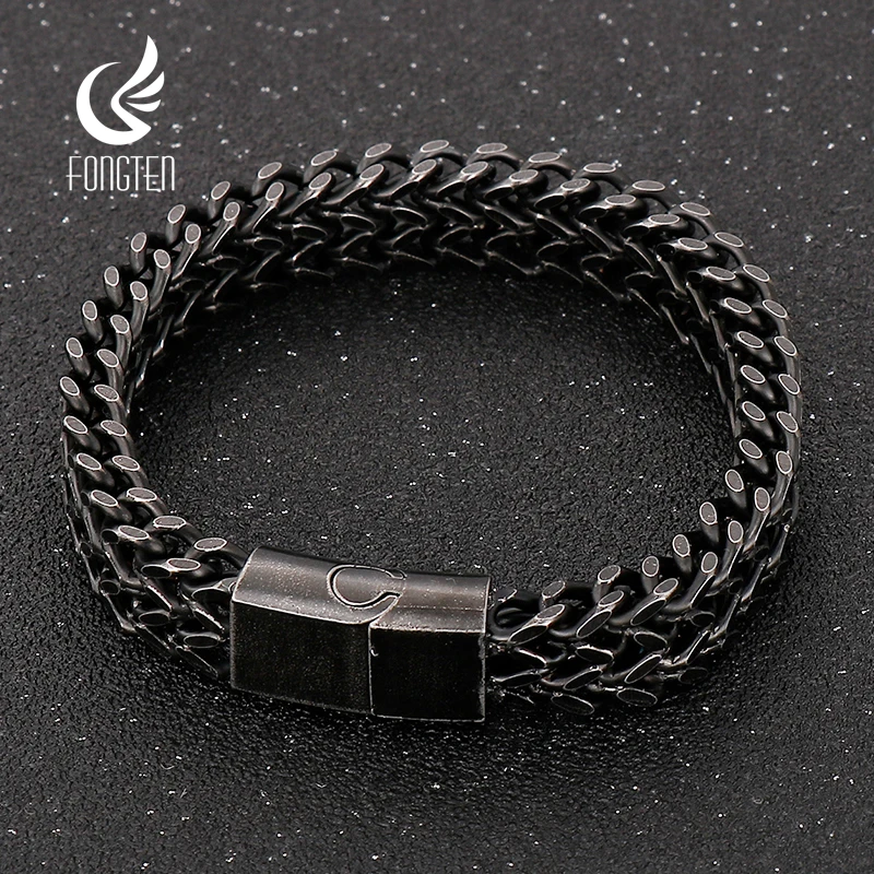 

Fongten 21.5cm Mesh Chain Bracelet For Men Stainless Steel Chain Bangle Bracelets Men Gothic Multiple Color Jewelry