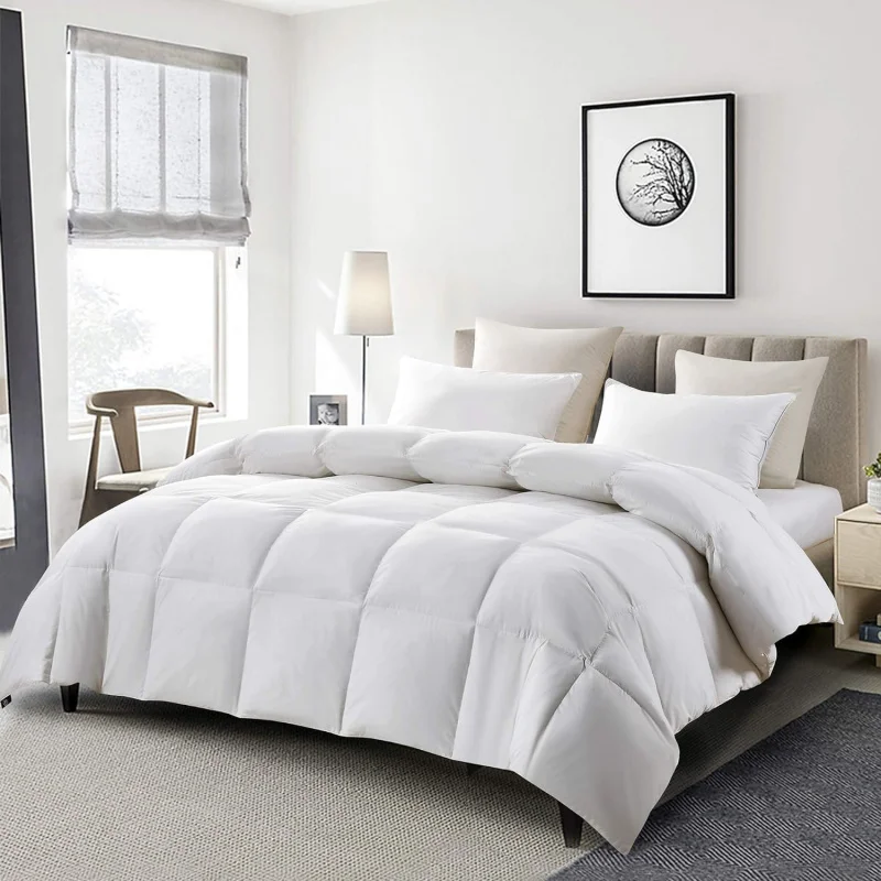 

Queen Size 100% Cotton Duvet Insert - All Season Medium Warmth Goose Feather Down Fiber Comforter
