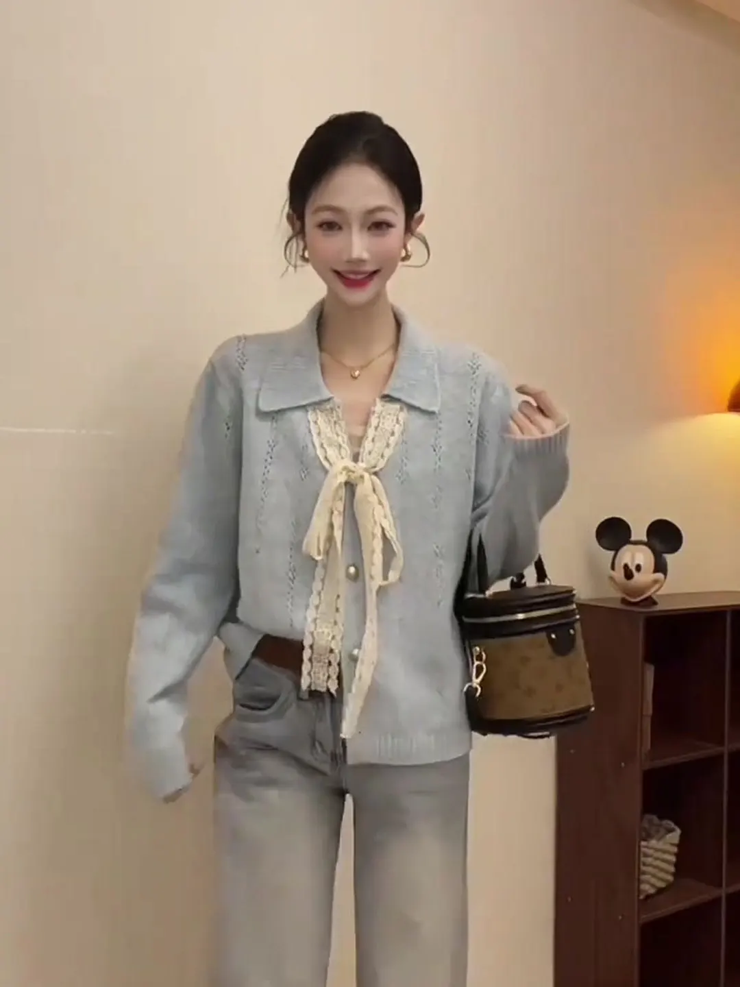 

Шикарный кружевной свитер с узлом, кардиган, женский ранний осенний ленивый элитный свободный вязаный верх, удобный длинный све