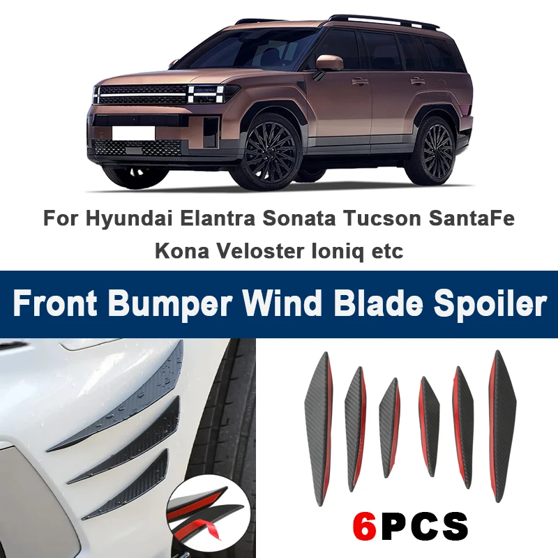 

6pcs Front Bumper Lip Side Splitter Fins Wind blade Spoiler - For Hyundai Elantra Sonata Tucson SantaFe Kona Veloster Ioniq etc