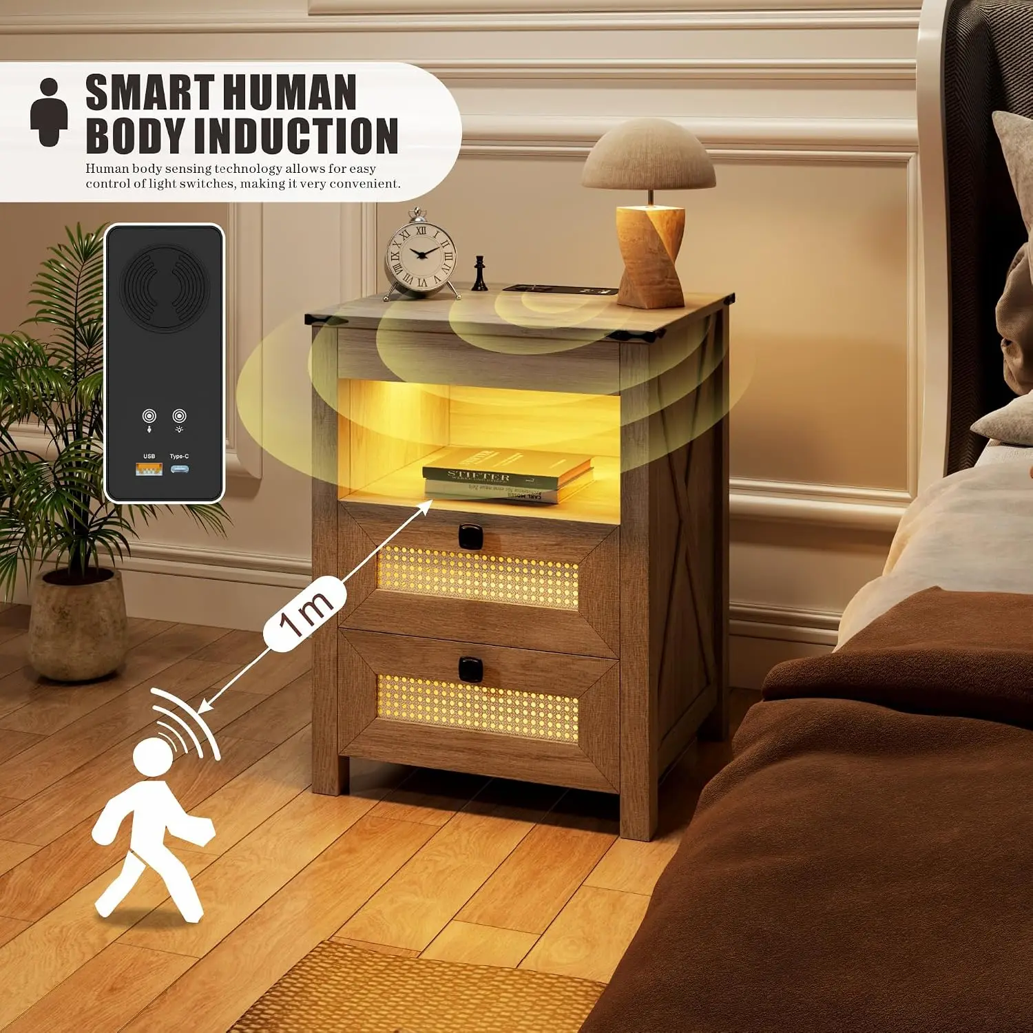 LED Night Stand with Gun Drawer & Charging Station