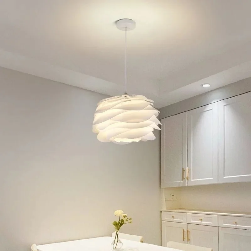 Spiral Layered Petal Pendant Light White Flower Hanging Lamp Wabi Sabi Dining Living Room Kitchen Island Decor Lamp