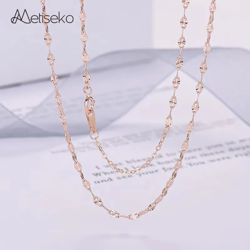 

Metiseko 925 Sterling Silver Lips Chain Necklace Rose Gold Colour Simple Plain Chock Necklace for Women Versatile