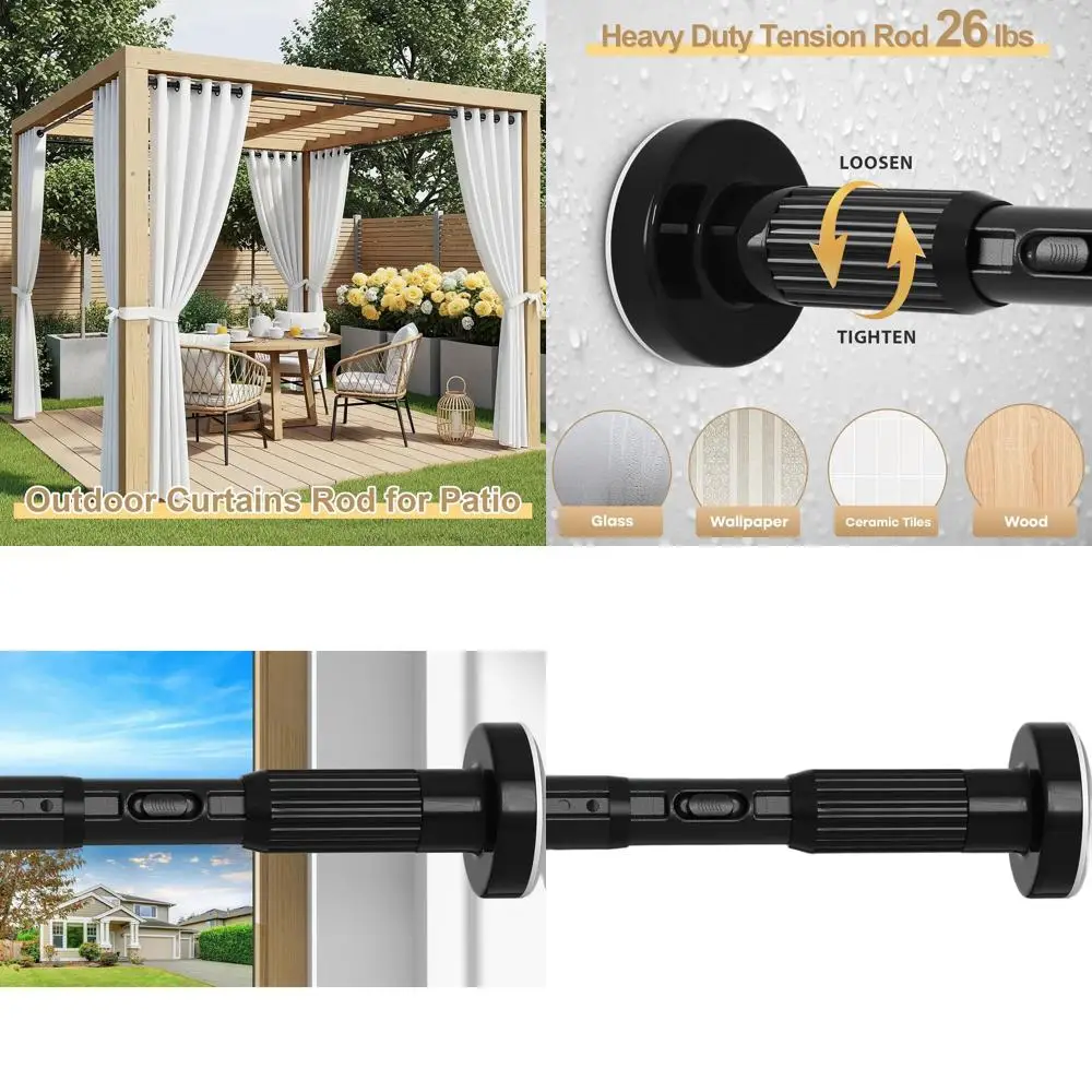 

Extra Long Heavy-Duty Outdoor Curtain Rod, 41-166 Inches Adjustable, No Drilling Needed for Windows, Bathrooms, or Patios