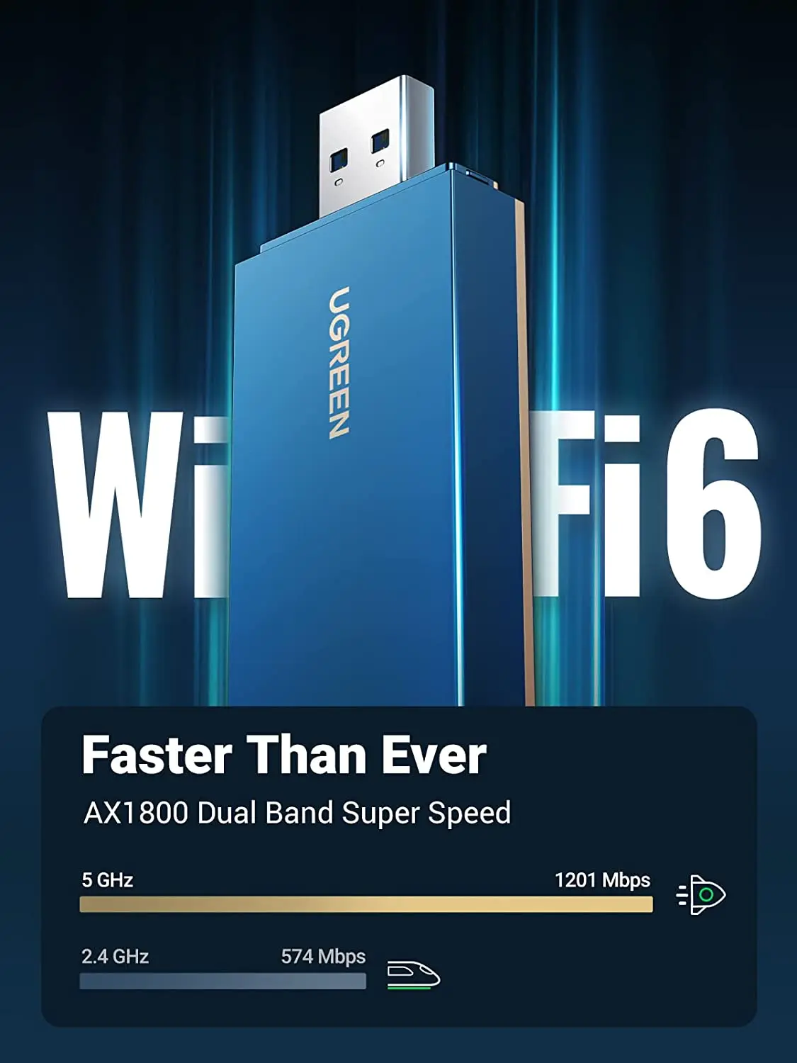 UGREEN USB WiFi 6 محول للكمبيوتر المحمول AX1800 1800Mbps 5G 2.4G ثنائي النطاق واي فاي دونغل عالية السرعة USB3.0 محول الشبكة اللاسلكية