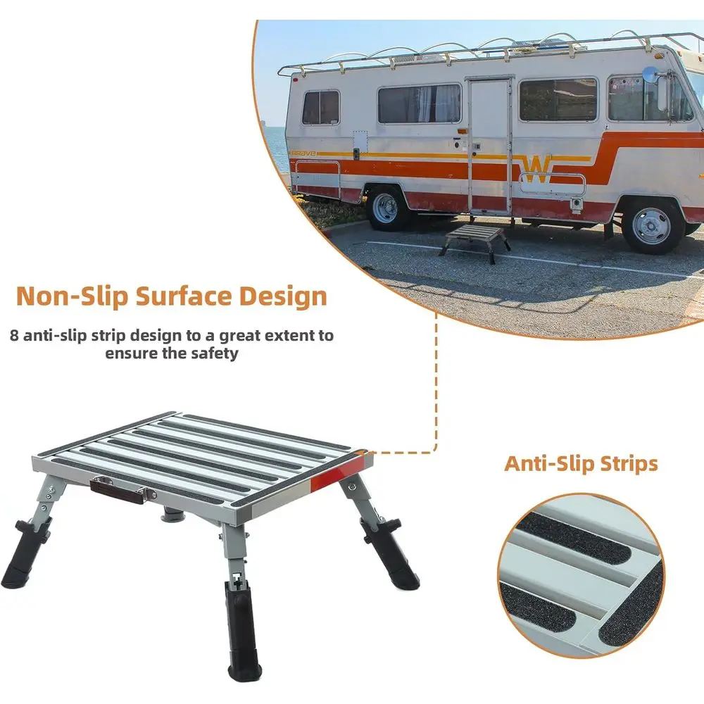 Large RV Step Stool, Adjustable Height Aluminum Folding Platform Step Ladder with Non-Slip Rubber Feet, Heavy Duty Support Up to view 4