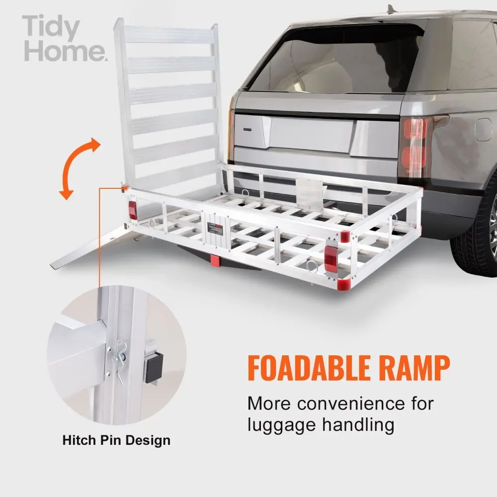 Porte-bagages à attelage durable, panier de chargement monté sur attelage de remorque d'une capacité de 500 lb, porte-bagages en aluminium avec rampe pliante