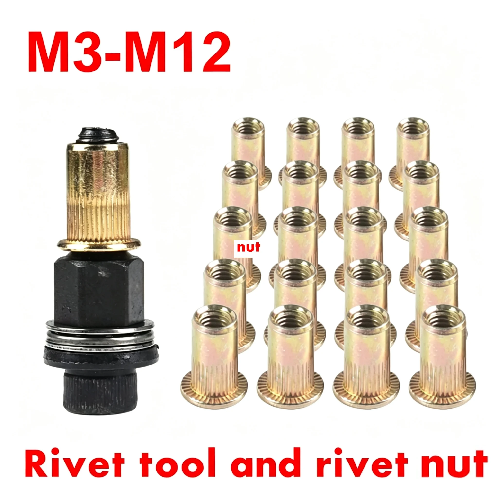 21pcs+1pc Hand Rivet Nut Manual Riveter Nut Tool Accessory for Nuts M4 M5 M6 M8 M10 Simple Installation