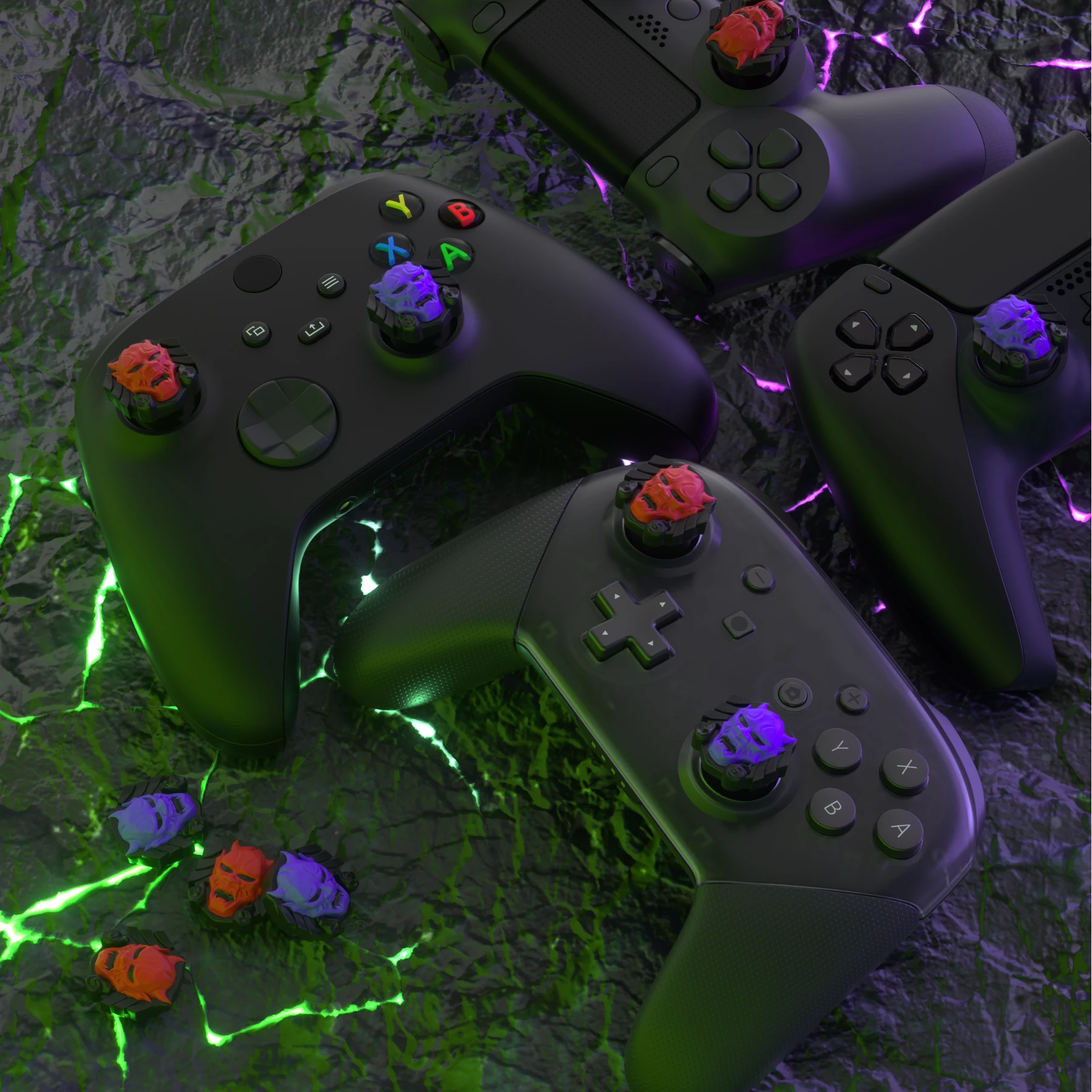 PlayVital Thumb Grips para controlador ps5/4, Stick Caps para Xbox Series X/S, Thumbstick Cover para Switch pro-oni Demons