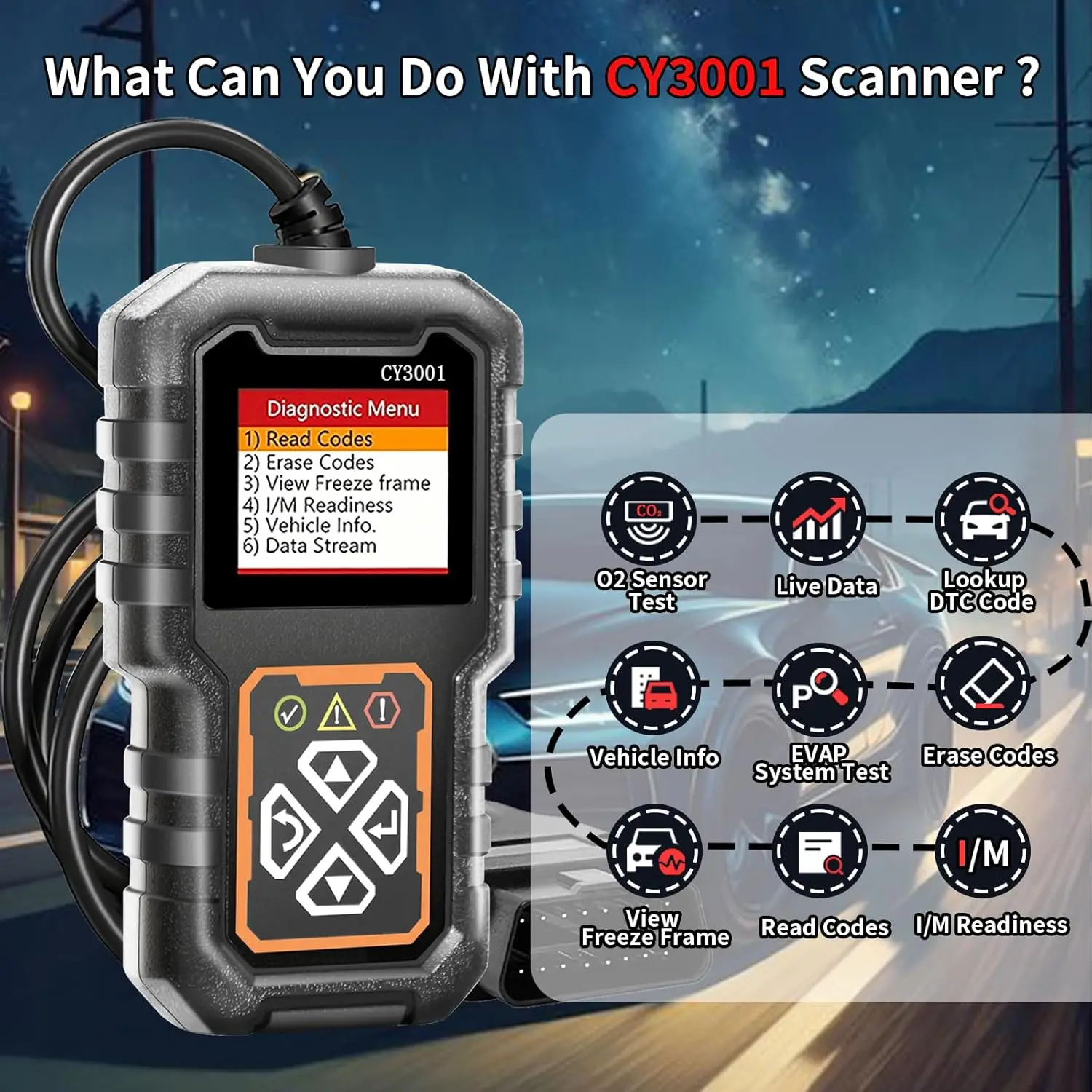 Car OBD2 Diagnostic Diagnostic Tool Tool Code Reader Check Engine Light Battery Voltage Tester For OBD2 Cars & Trucks CY3001