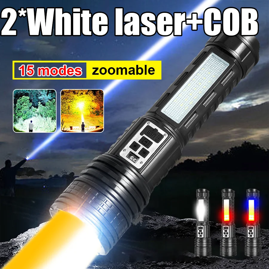 

15000mAh Super Big Flashlight Rechargeable Most Strong LED+COB Flash Light Long Range Tactical Torch Outdoor Fishing Hunting