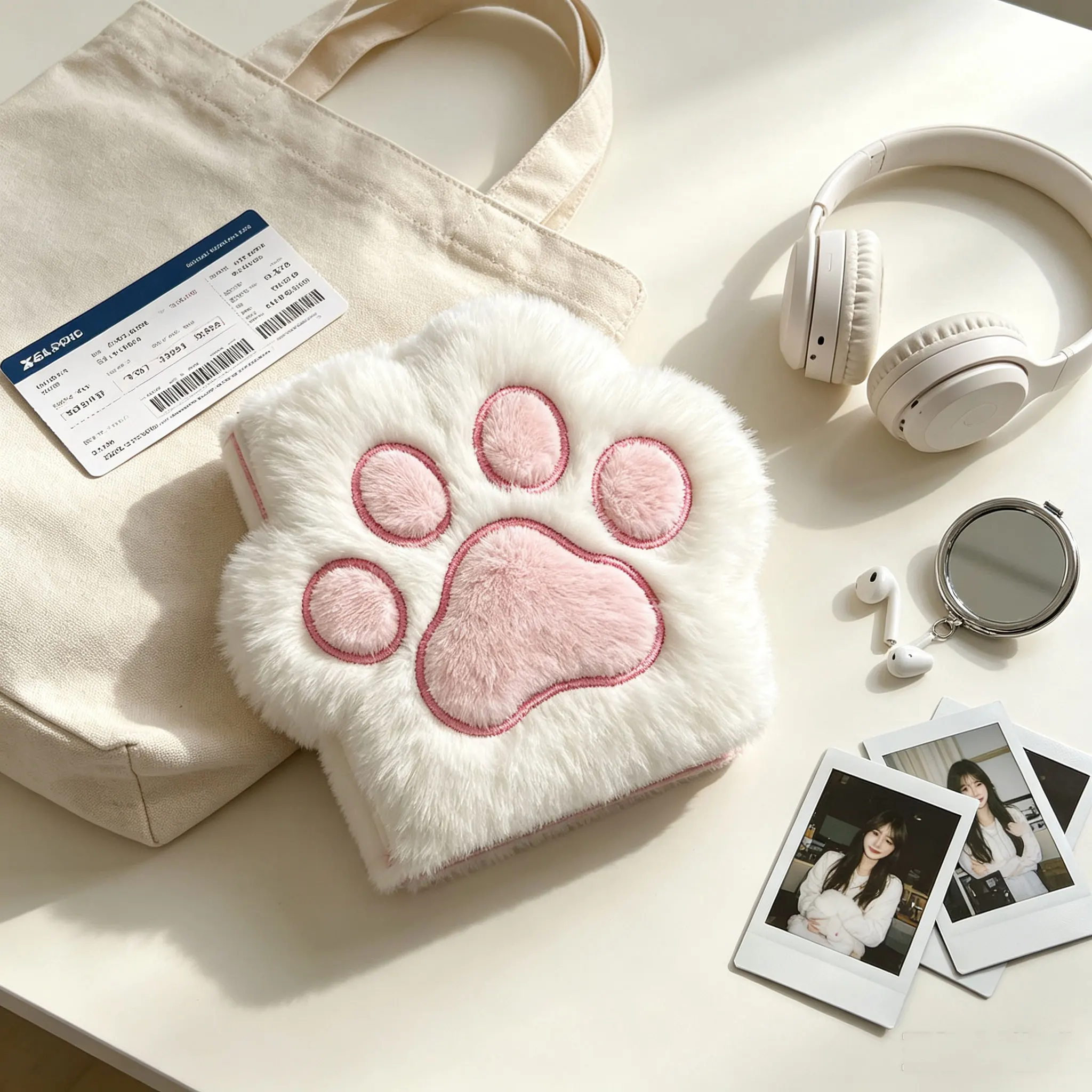 3‑Inch Kpop Photocard Collect Book, Cute Plush Cat Paw Design with 20 Inner Pages, Kawaii Idol Card Binder for Girls