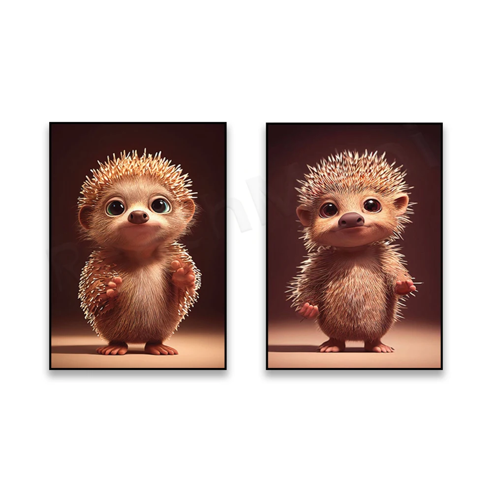 Cute Animal Double Porcupine Portrait Print Canvas Painting Wall Art Nordic Posters and Prints Living Room Decor