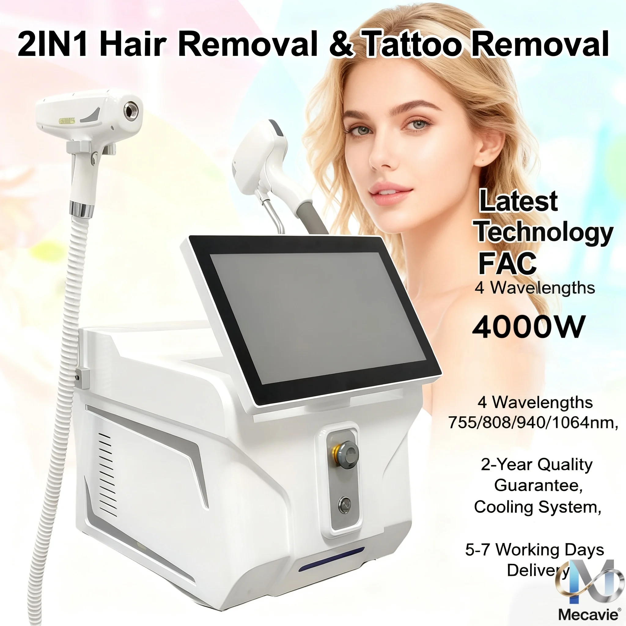 2IN1 Professional 4000W Soprano Diode Ice Titanium Laser Body Hair Removal Machine 808nm 4 Waves pico laser Permanent CE Woman