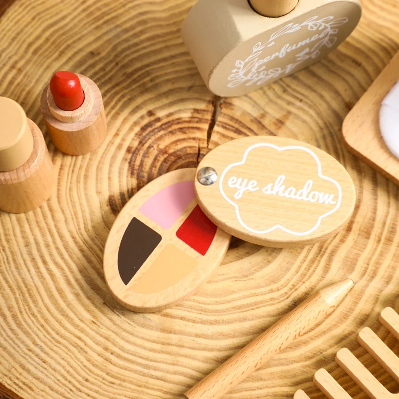 Kids Montessori Makeup Toys Wooden Building Blocks Set Play House Props Educational Toys for Children Makeup Lip Stick Toy Gifts