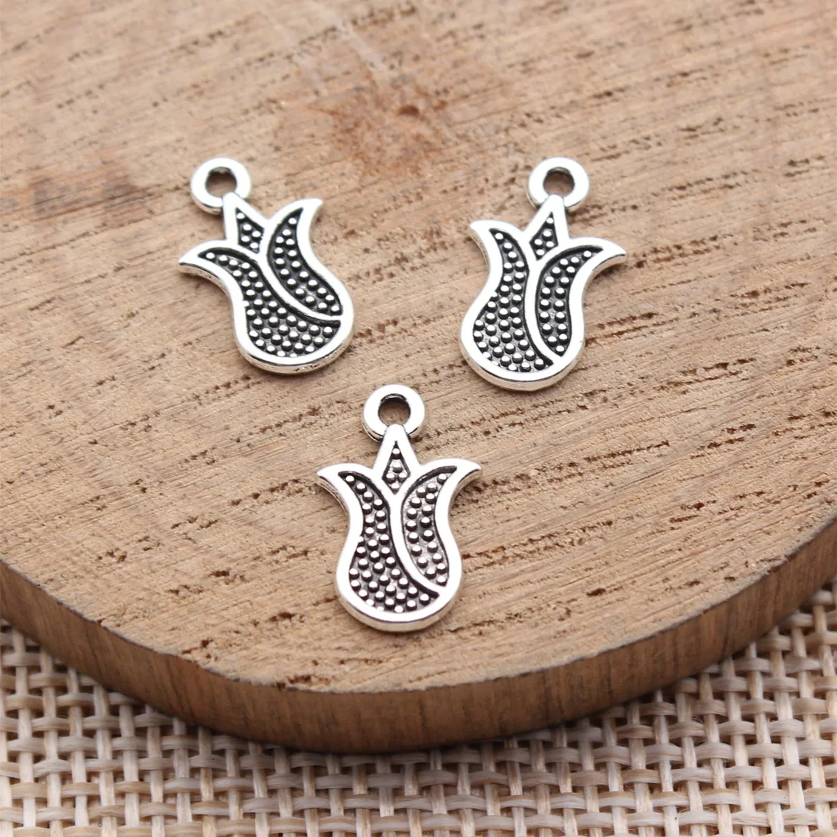 80pcs 14x8.6mm(0.55x0.34inch) Antique Silver Color Flower Charms Pendants DIY Jewelry Making Accessories