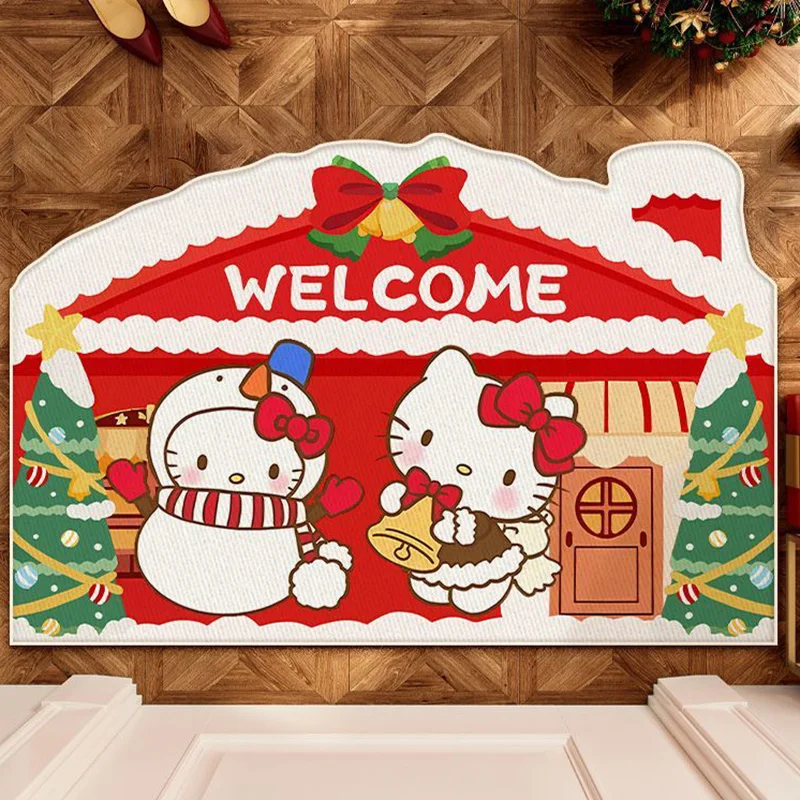 Cute Hello Kitty Christmas Mat Kawaii Cartoon Home Decor Entrance Doors Non-slip Anti Dirty Crystal Velvet Shoe Floor Mat Gifts