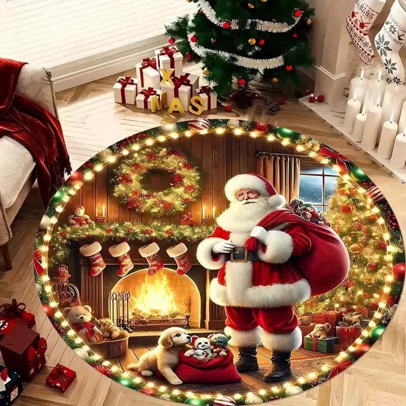 VIKAMA Christmas Gnome Round Rug Winter Xmas Tomte Non Slip Circle Carpet Living Room Bedroom Holiday Home Decor Floor Mat