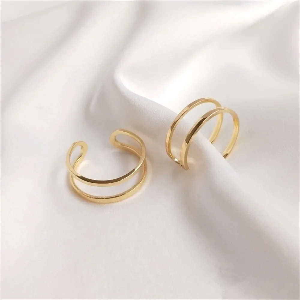 14K Gold Plating Copper wire double strand double thread ring clip bead winding bottom double ring handmade DIY accessories