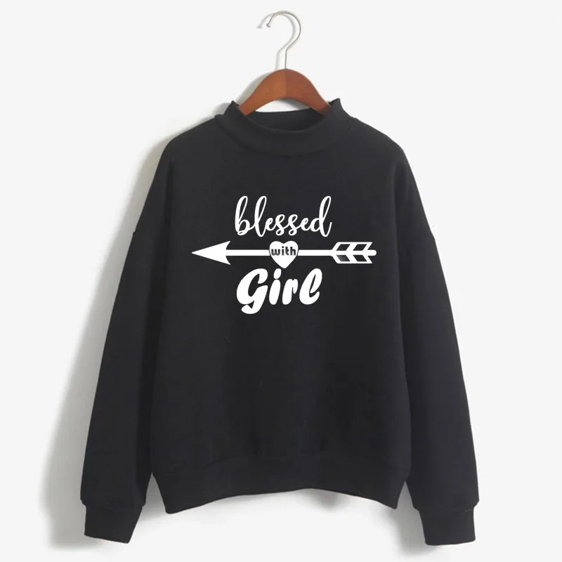 

BLESSED WITH GIRLS Print Woman Sweatshirt Sweet Korean O-neck Knitted Pullover Thick Autumn Winter Candy Color Women Clothes