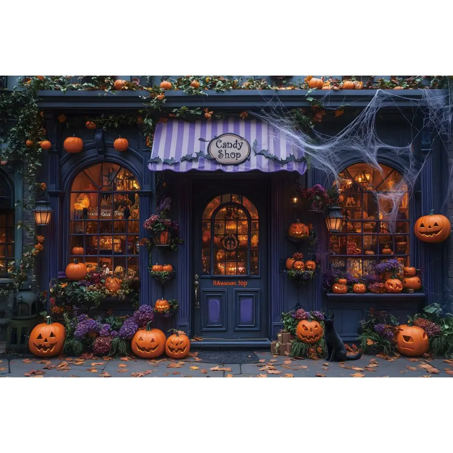 خلفيات الهالوين للتصوير الفوتوغرافي على شكل يقطين وفانوس الخفافيش ومتجر حلوى الهالوين وخلفيات تزيين حفلات الهالوين دعائم استوديو الصور